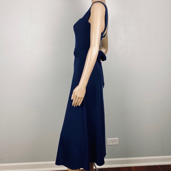 NEW REFORMATION DARK BLUE TIE BACK MIDI DRESS - Picture 4 of 8